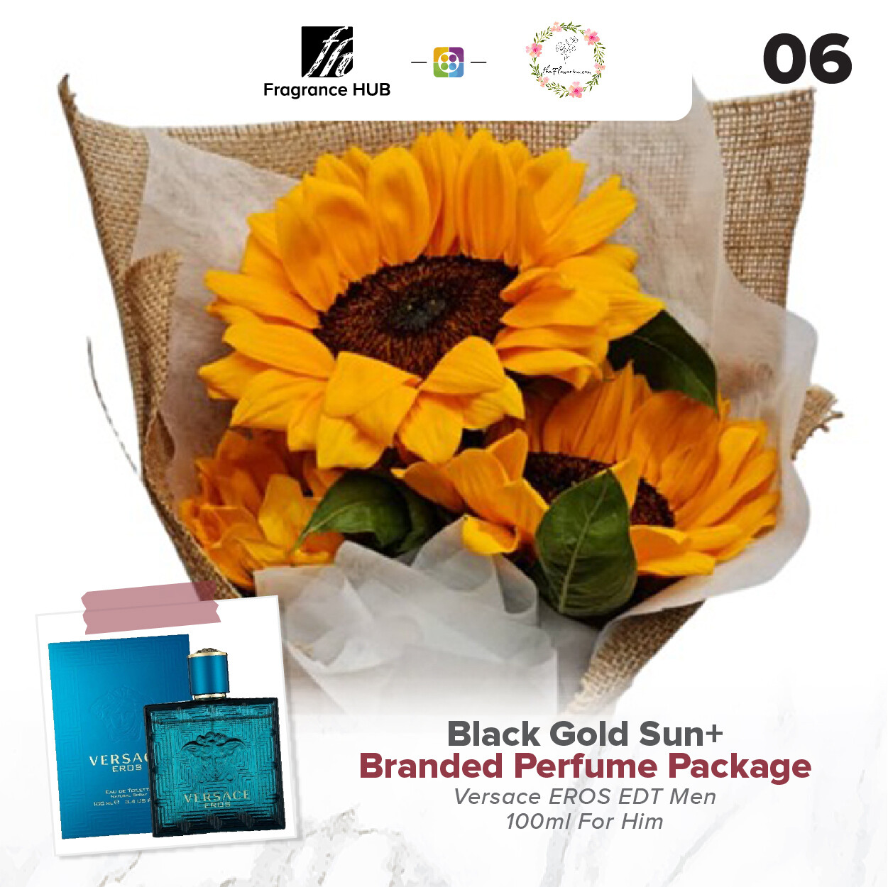 Black Gold Sun Bouquet + Fragrance Hub Branded Perfume (By: Flower 4 U from Petaling Jaya)