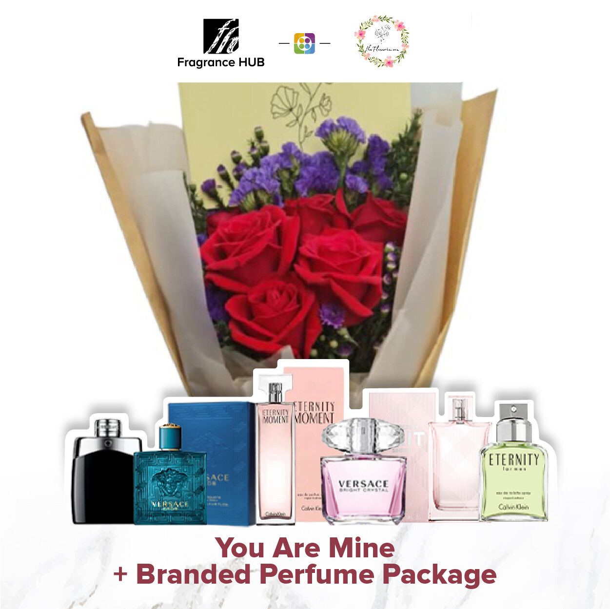 You Are Mine Bouquet + Fragrance Hub Branded Perfume (By: Flower 4 U from Petaling Jaya)