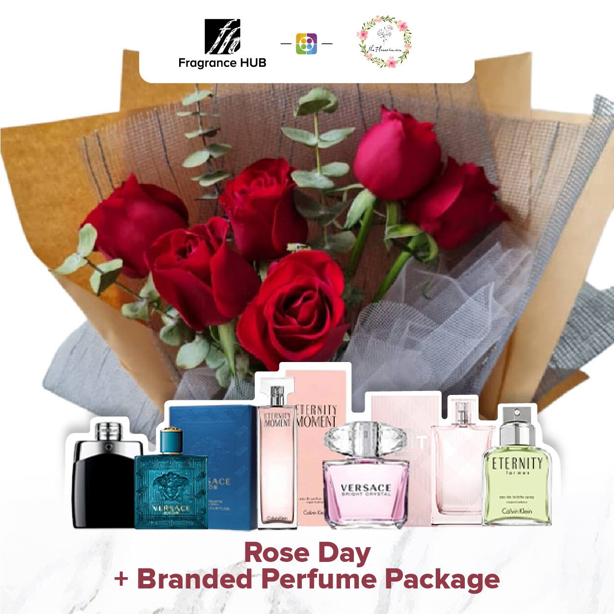 Rose Day Bouquet + Fragrance Hub Branded Perfume (By: Flower 4 U from Petaling Jaya)