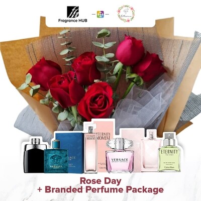 Rose Day Bouquet + Fragrance Hub Branded Perfume (By: Flower 4 U from Petaling Jaya)