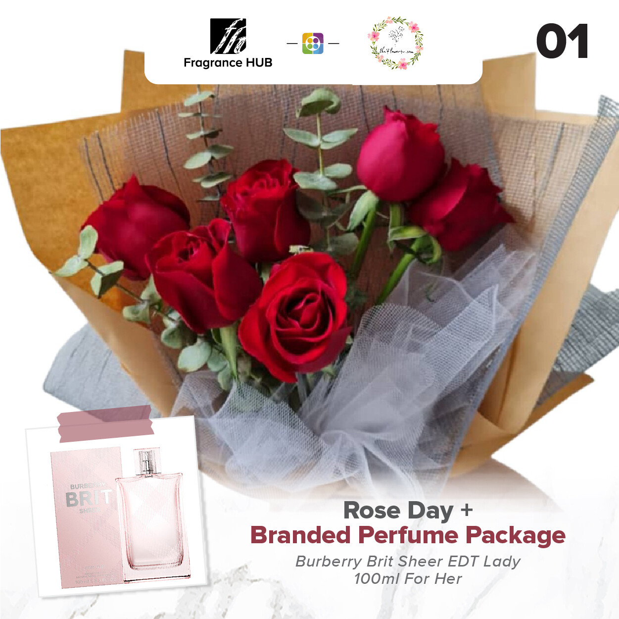 Rose Day Bouquet + Fragrance Hub Branded Perfume (By: Flower 4 U from Petaling Jaya)