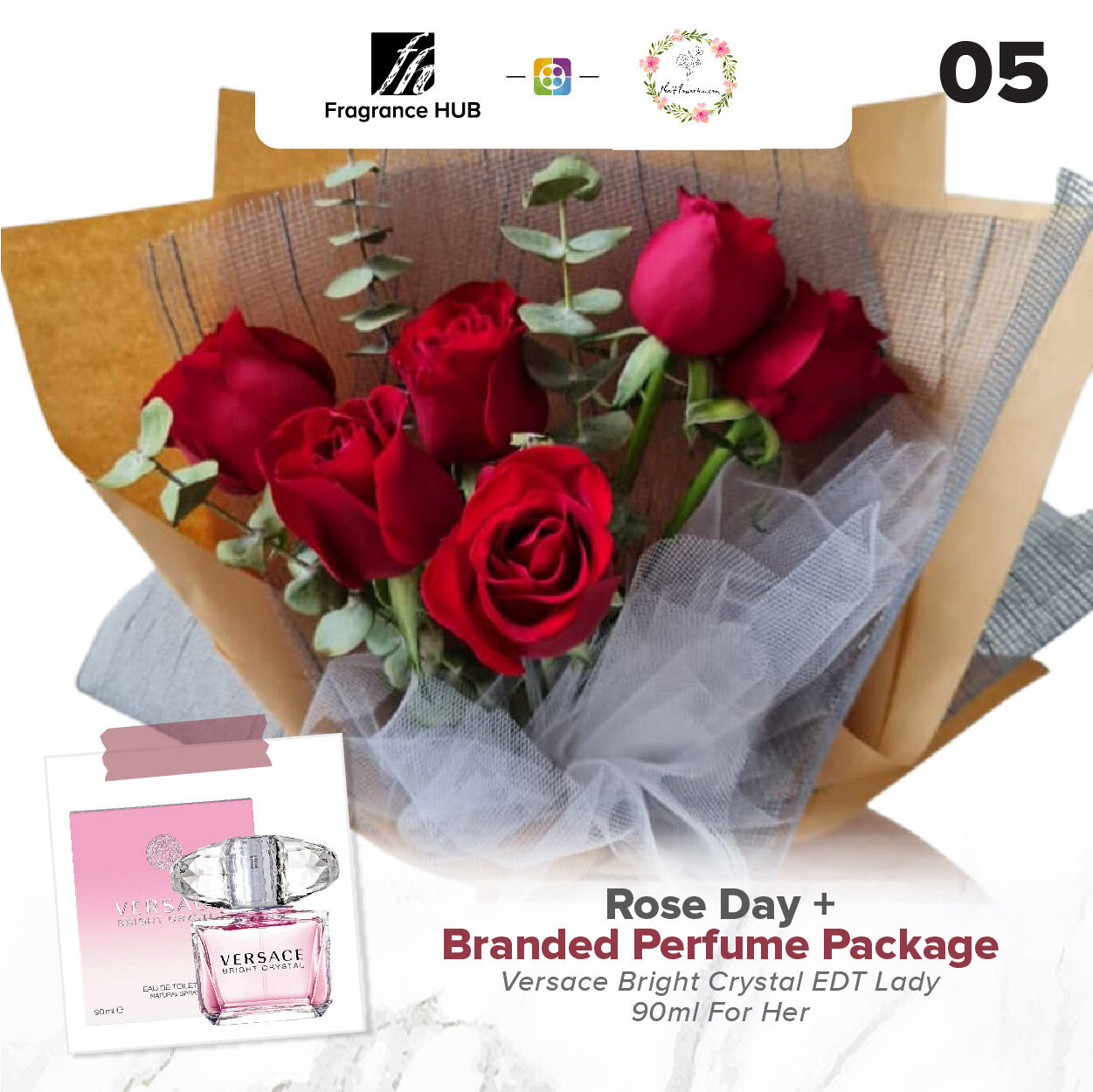 Rose Day Bouquet + Fragrance Hub Branded Perfume (By: Flower 4 U from Petaling Jaya)