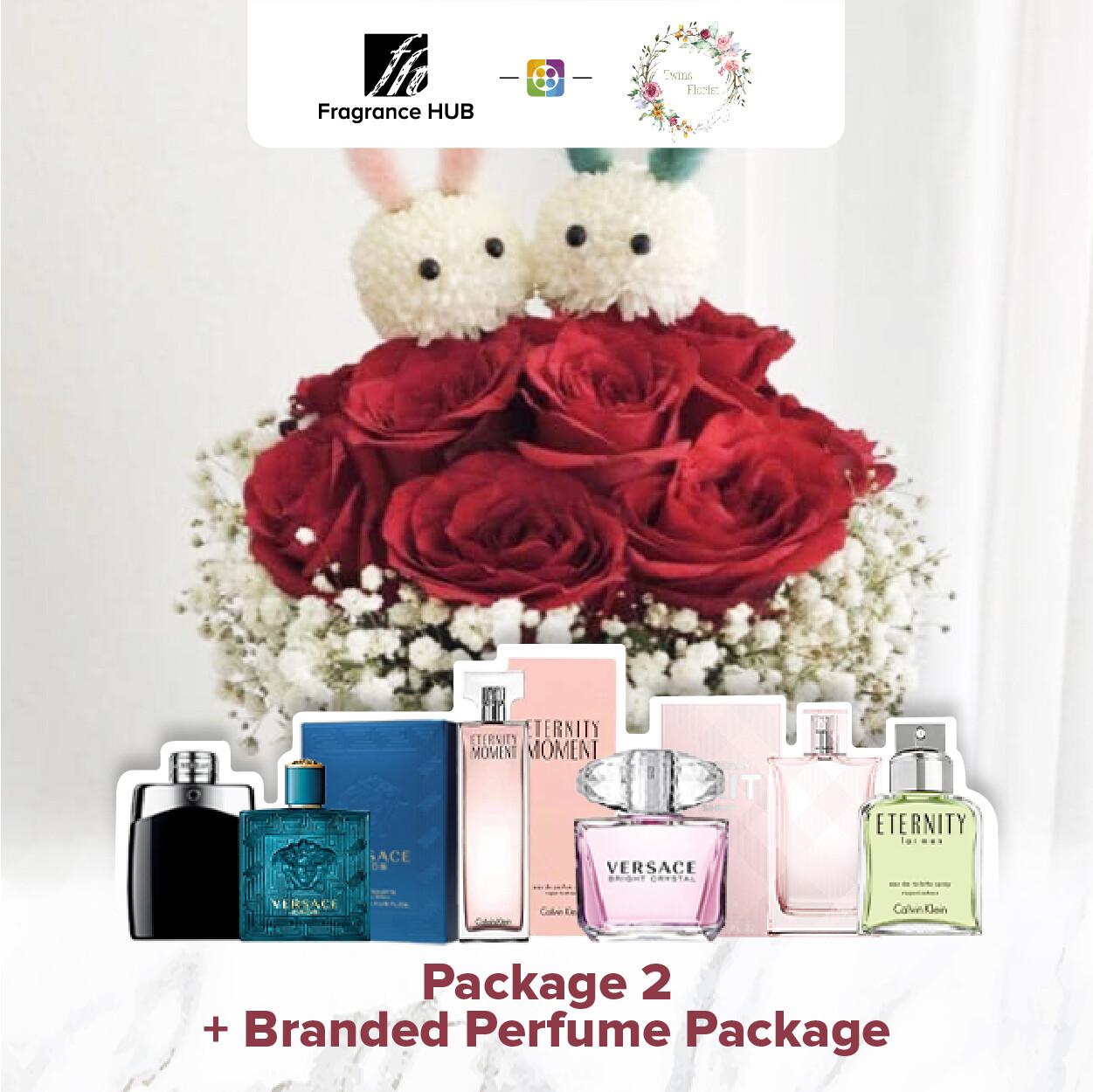 Package 2 + Fragrance Hub Branded Perfume (By: Twins Florist from Sri Petaling)