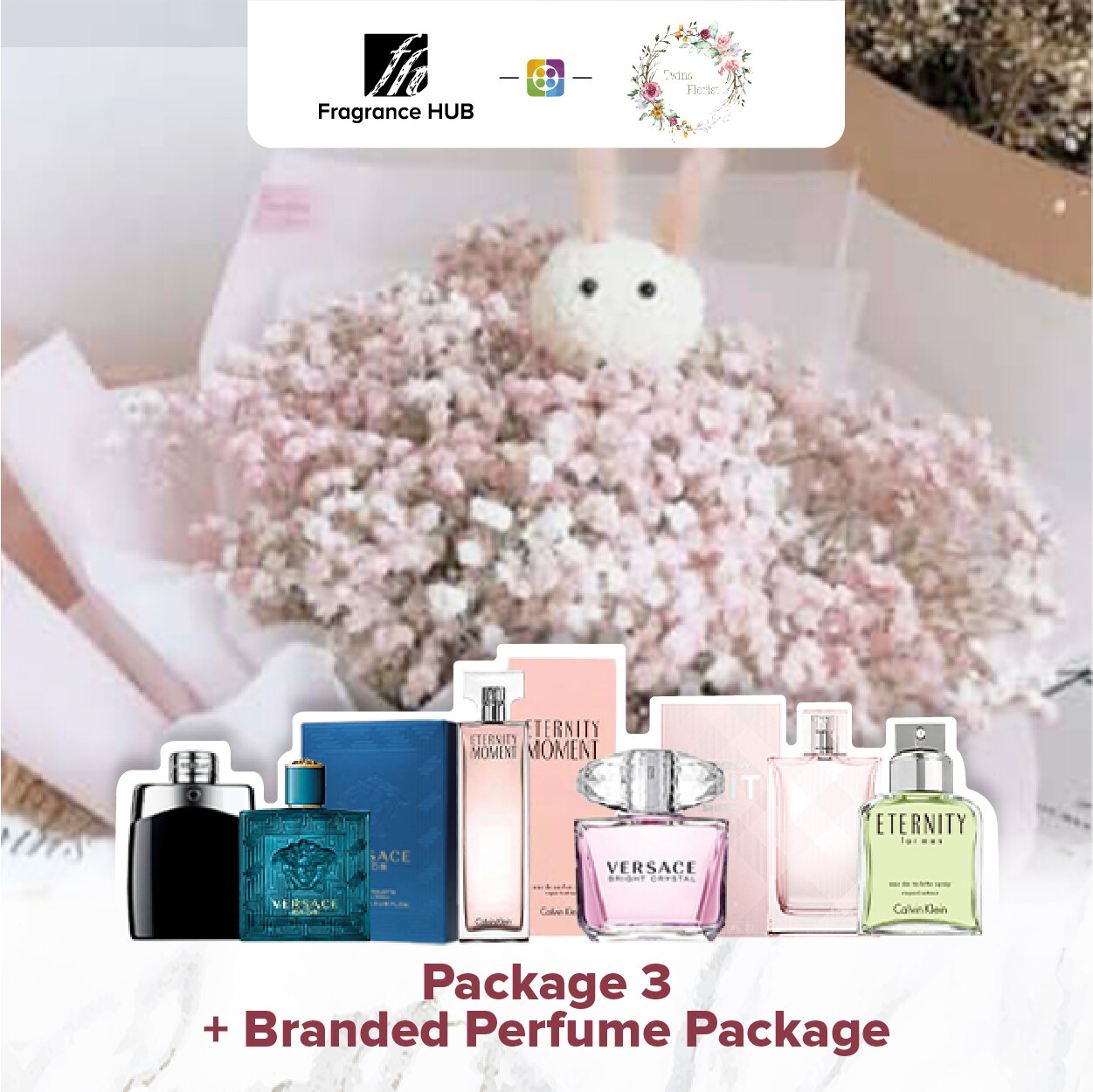 Package 3 + Fragrance Hub Branded Perfume (By: Twins Florist from Sri Petaling)