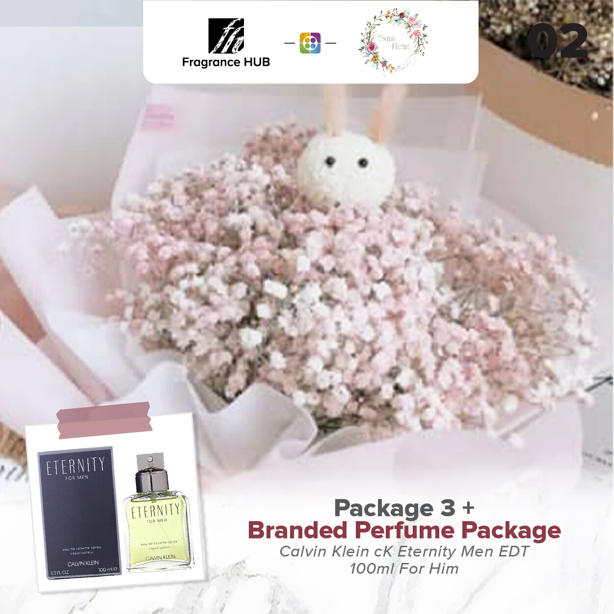 Package 3 + Fragrance Hub Branded Perfume (By: Twins Florist from Sri Petaling)