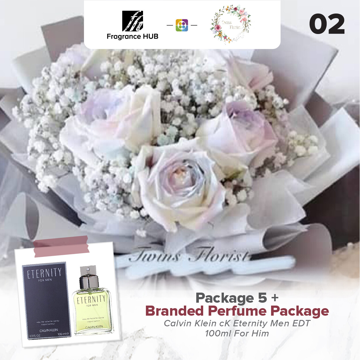 Package 5 + Fragrance Hub Branded Perfume (By: Twins Florist from Sri Petaling)