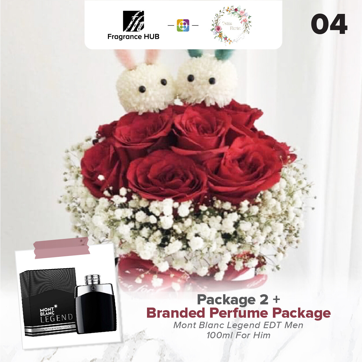 Package 2 + Fragrance Hub Branded Perfume (By: Twins Florist from Sri Petaling)
