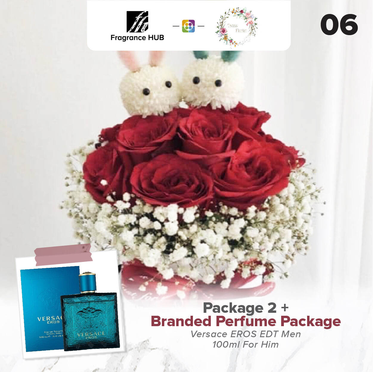 Package 2 + Fragrance Hub Branded Perfume (By: Twins Florist from Sri Petaling)