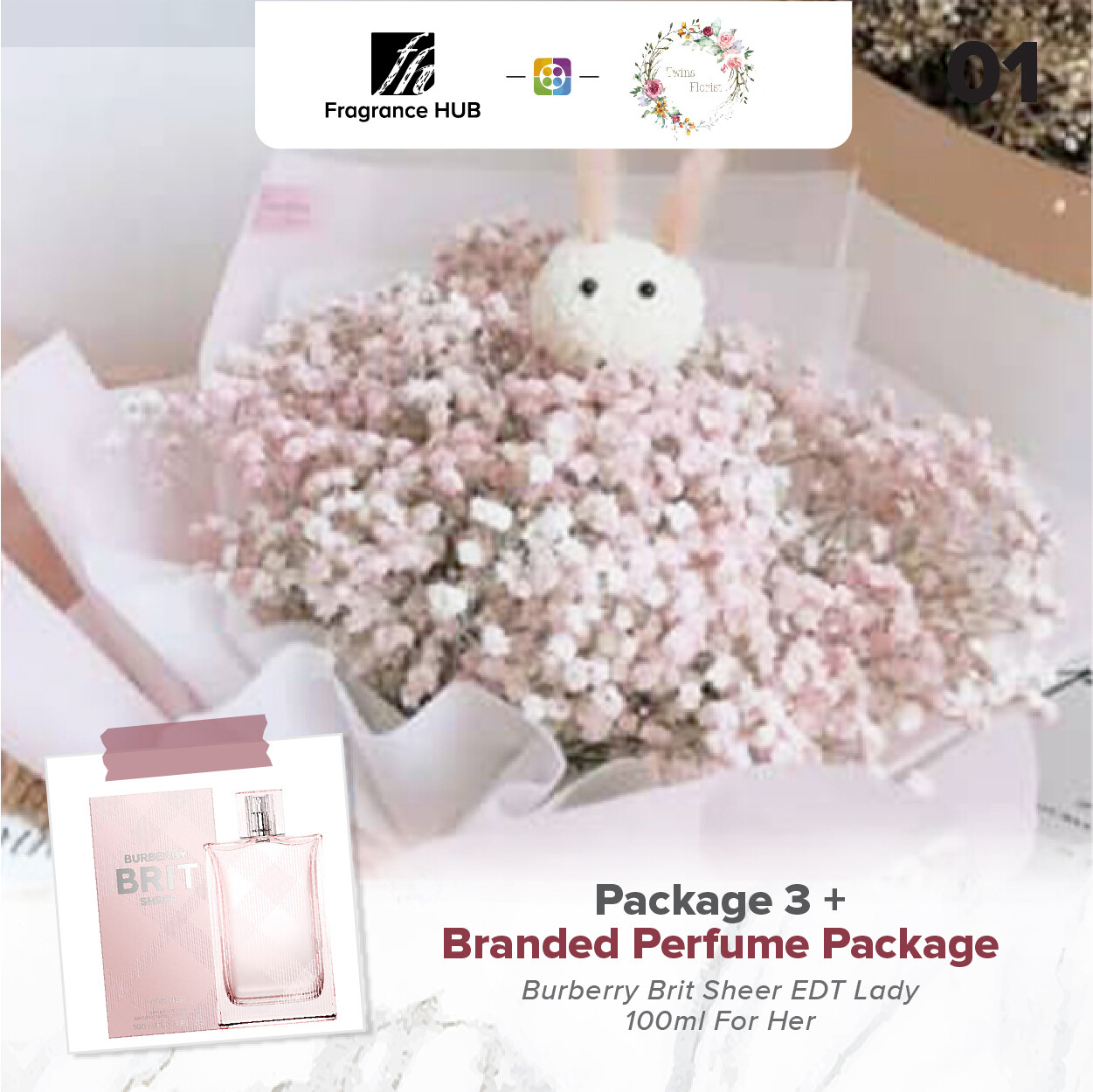 Package 3 + Fragrance Hub Branded Perfume (By: Twins Florist from Sri Petaling)