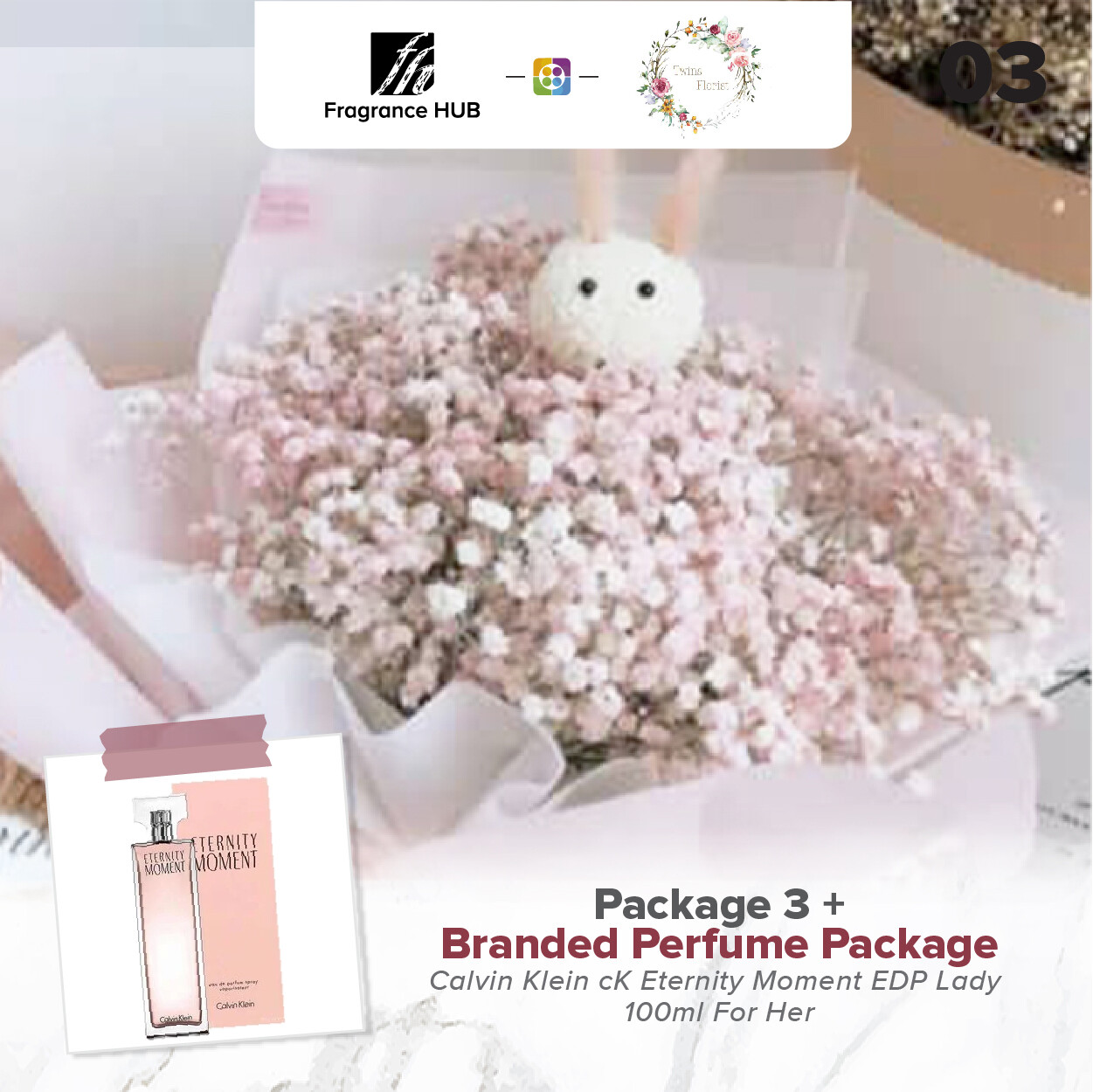 Package 3 + Fragrance Hub Branded Perfume (By: Twins Florist from Sri Petaling)