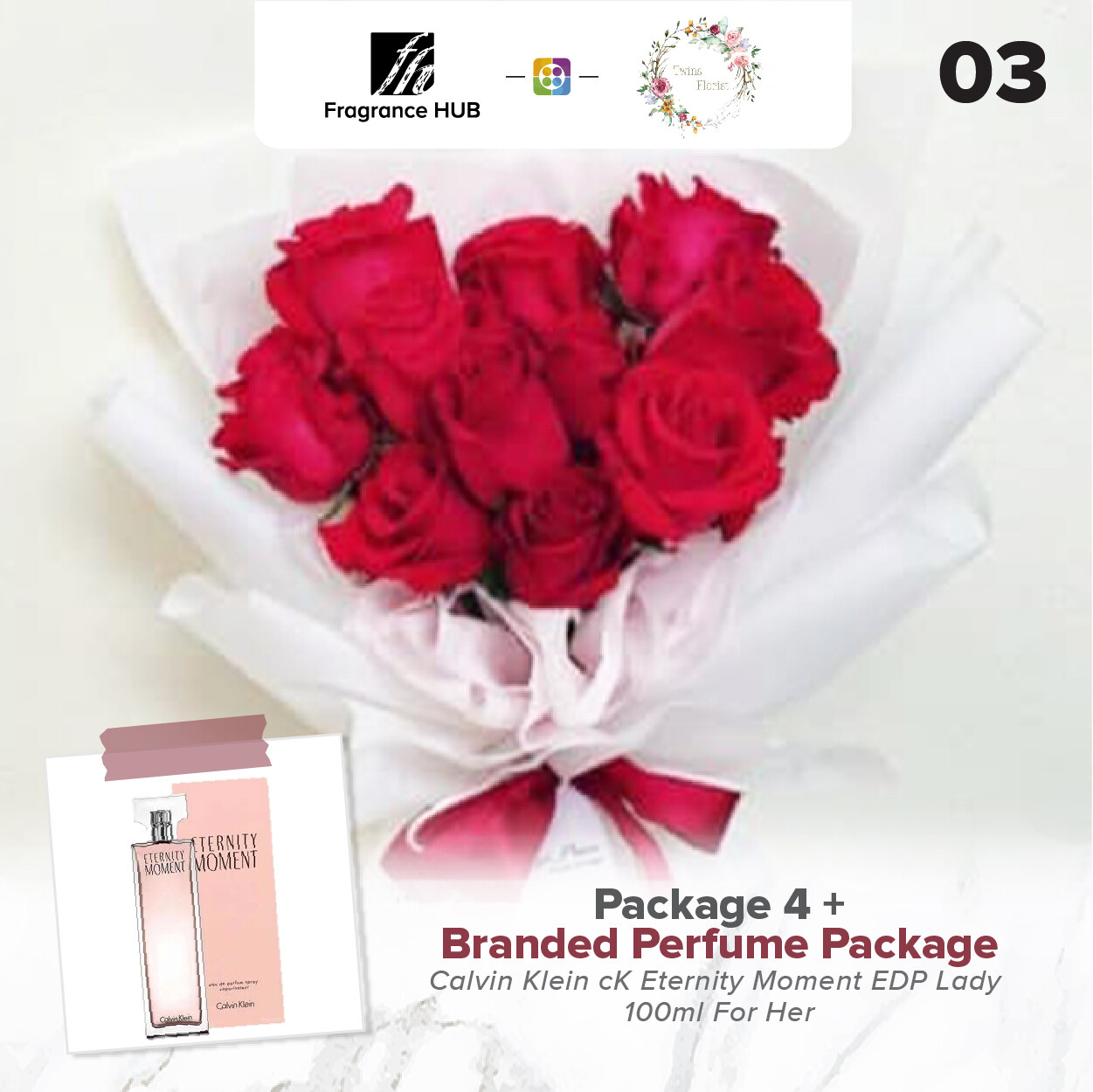Package 4 + Fragrance Hub Branded Perfume (By: Twins Florist from Sri Petaling)