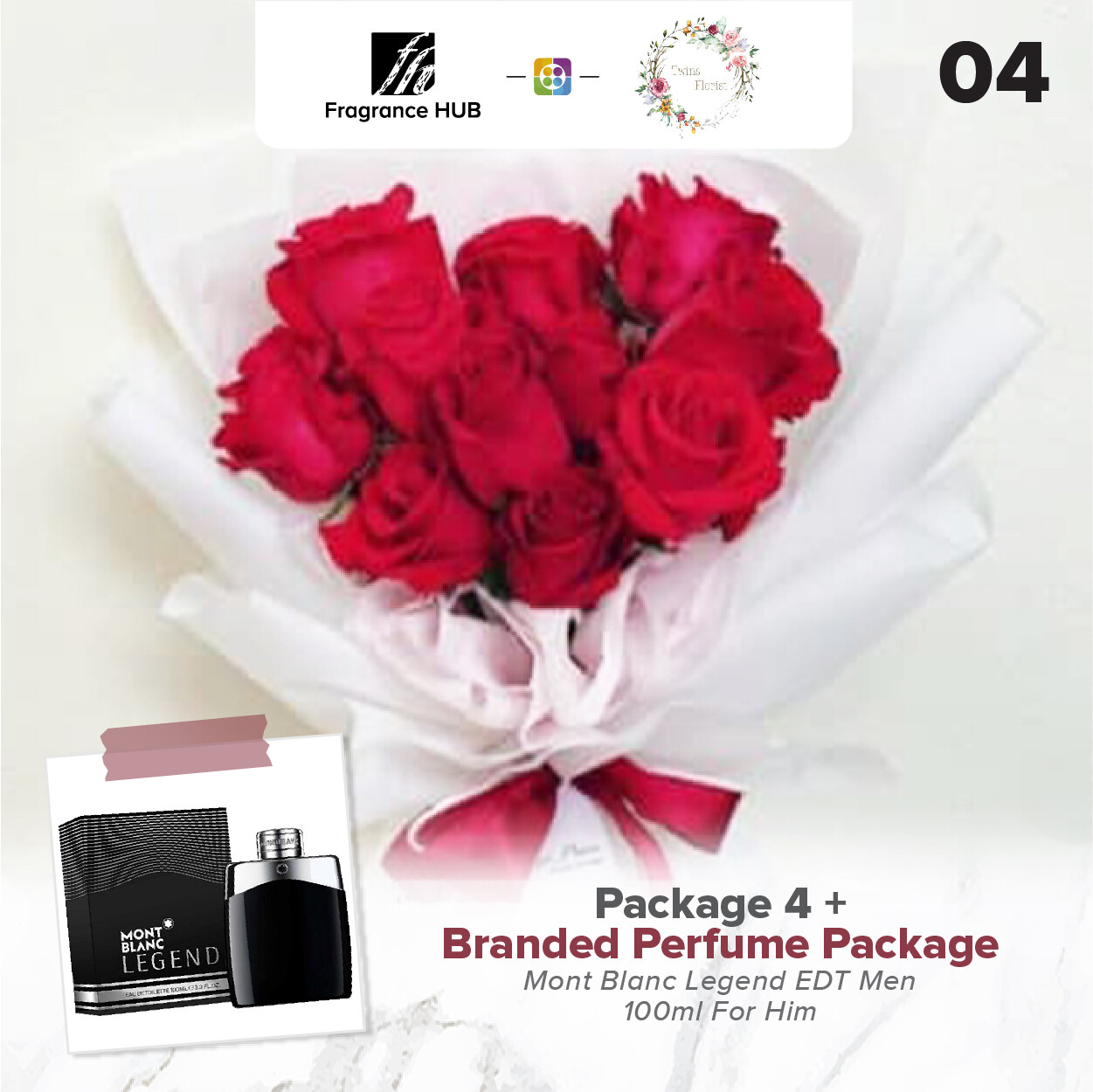Package 4 + Fragrance Hub Branded Perfume (By: Twins Florist from Sri Petaling)