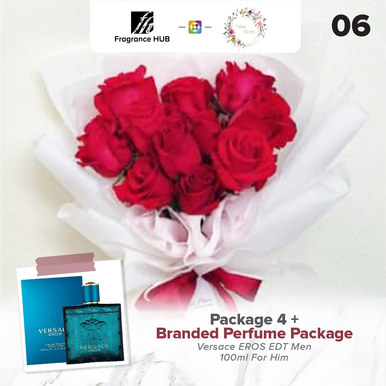 Package 4 + Fragrance Hub Branded Perfume (By: Twins Florist from Sri Petaling)