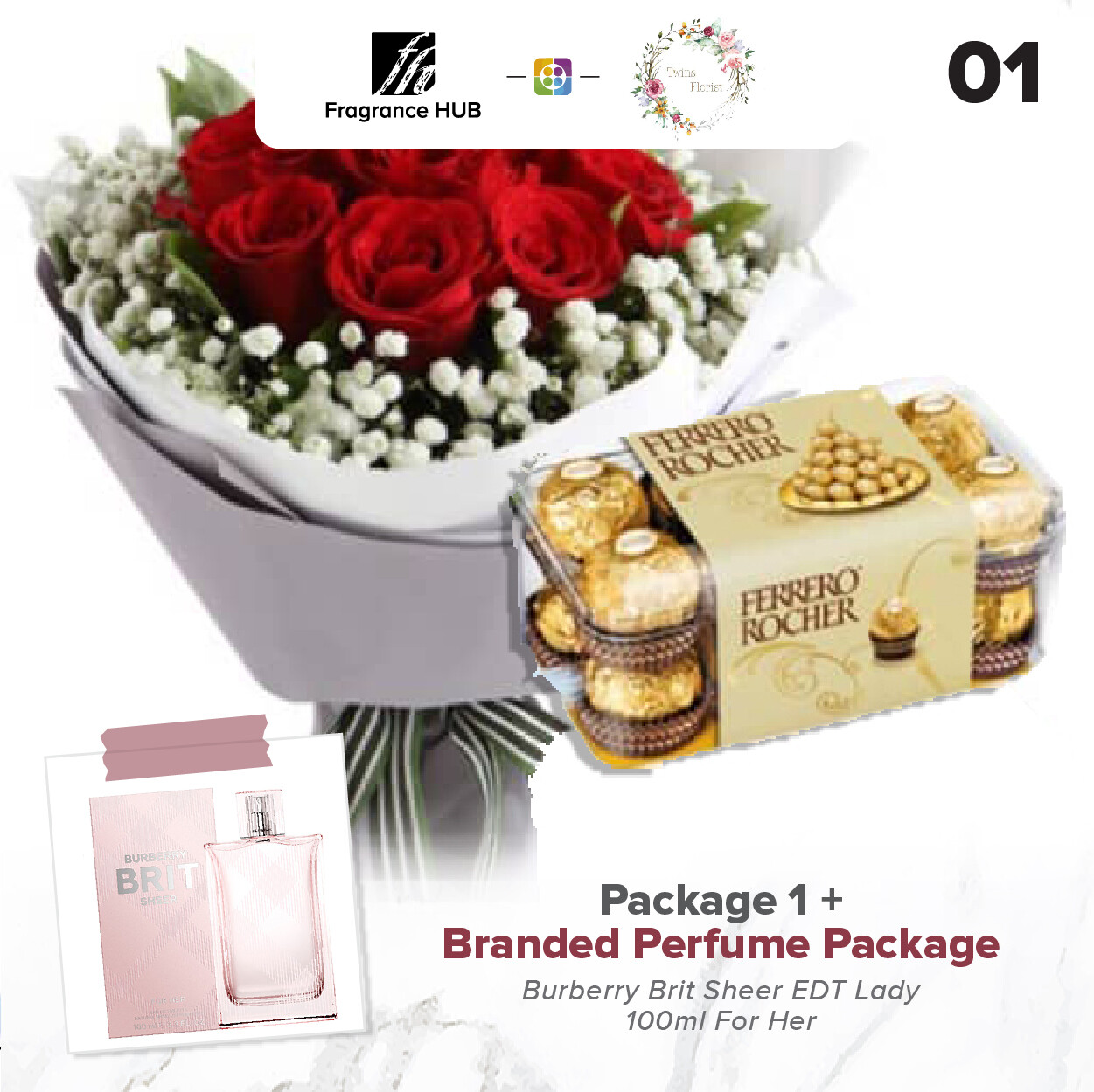 Package 1 + Fragrance Hub Branded Perfume (By: Twins Florist from Sri Petaling)