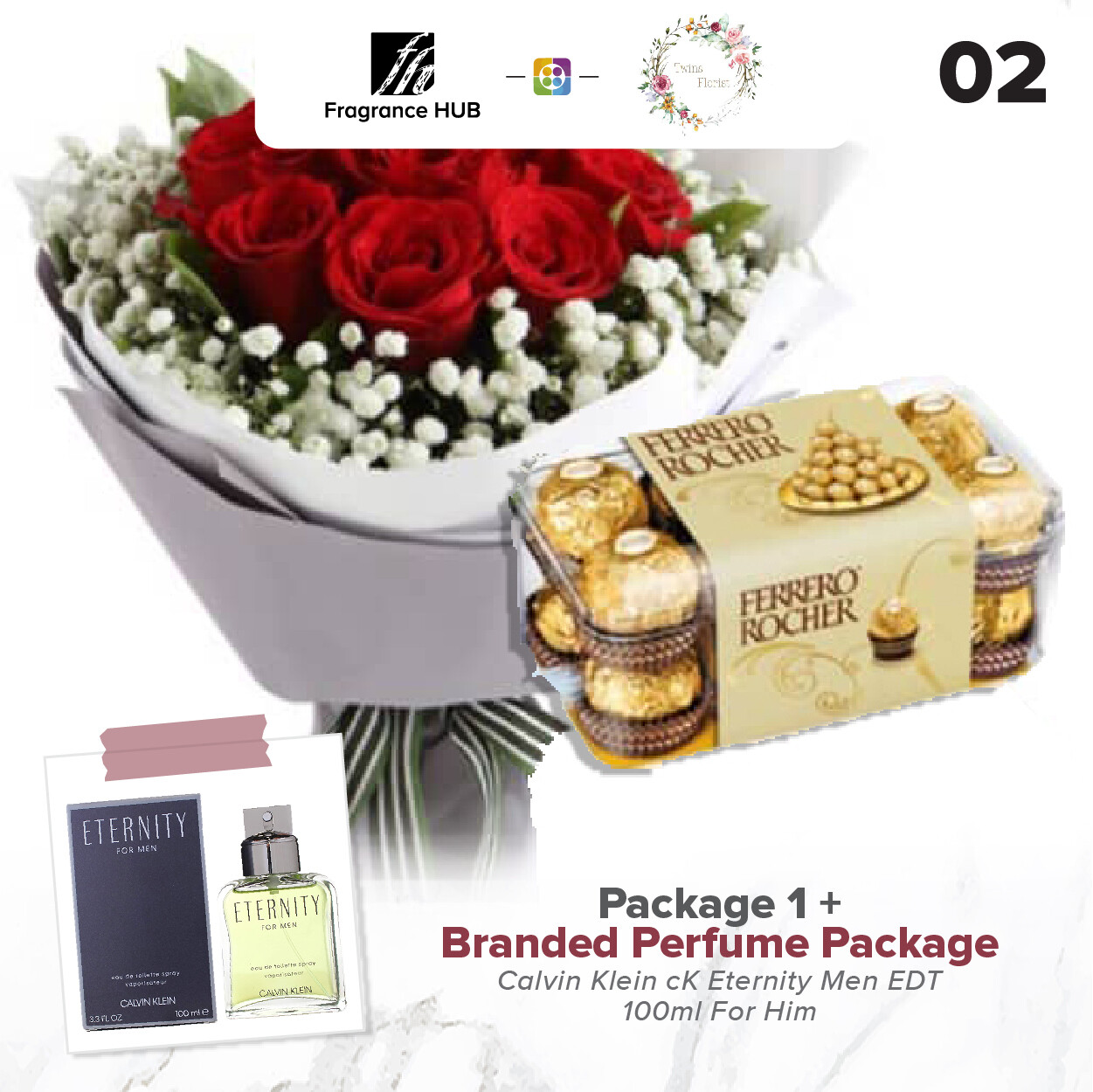 Package 1 + Fragrance Hub Branded Perfume (By: Twins Florist from Sri Petaling)