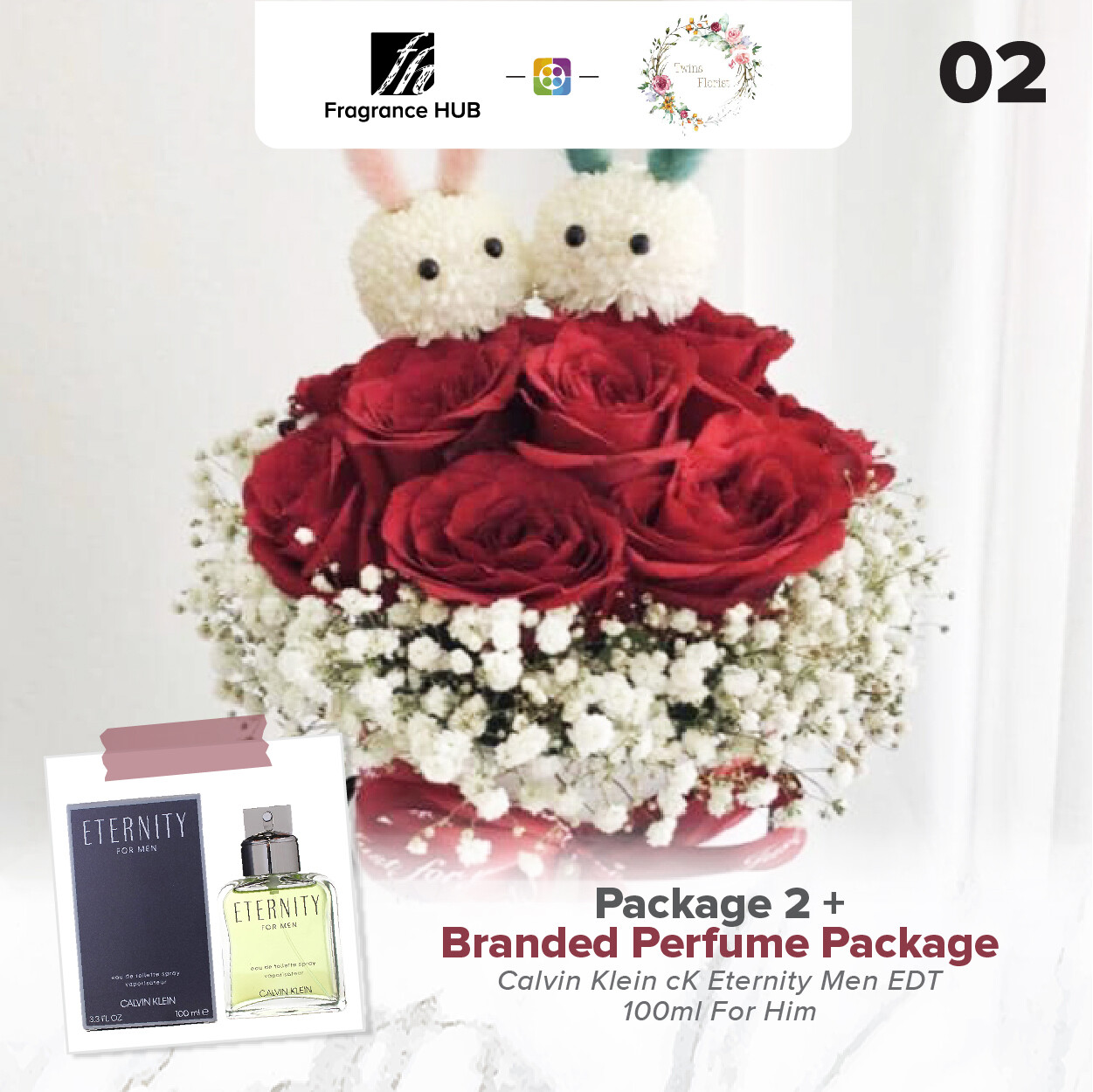 Package 2 + Fragrance Hub Branded Perfume (By: Twins Florist from Sri Petaling)