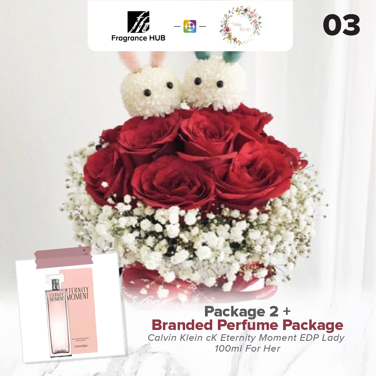 Package 2 + Fragrance Hub Branded Perfume (By: Twins Florist from Sri Petaling)