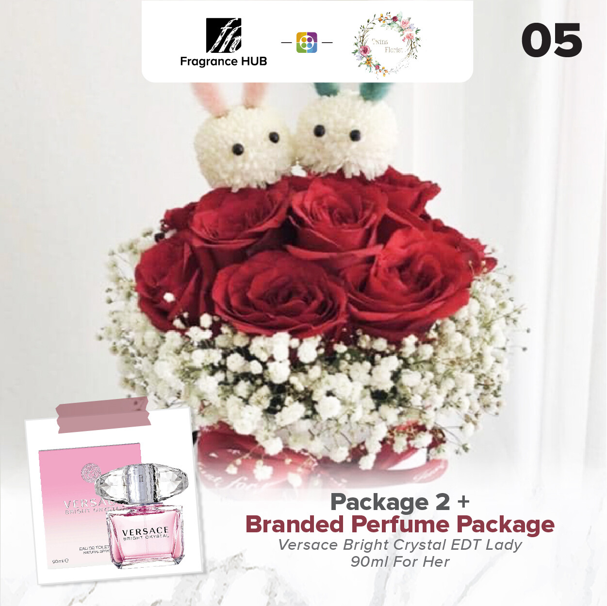 Package 2 + Fragrance Hub Branded Perfume (By: Twins Florist from Sri Petaling)