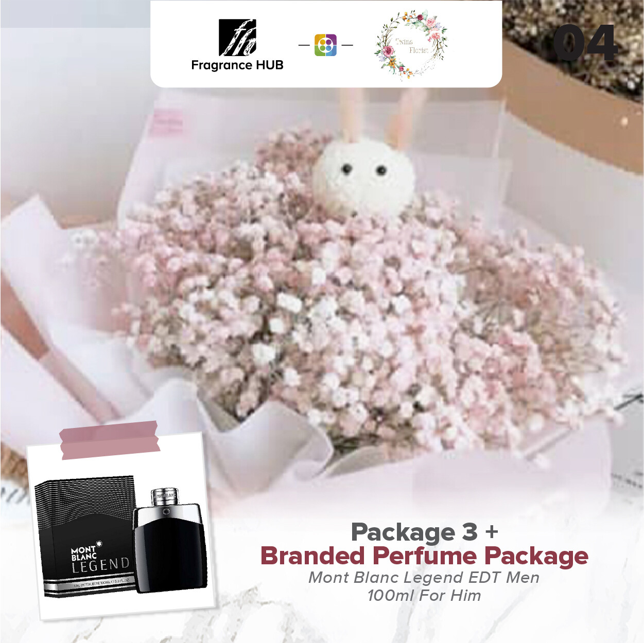 Package 3 + Fragrance Hub Branded Perfume (By: Twins Florist from Sri Petaling)