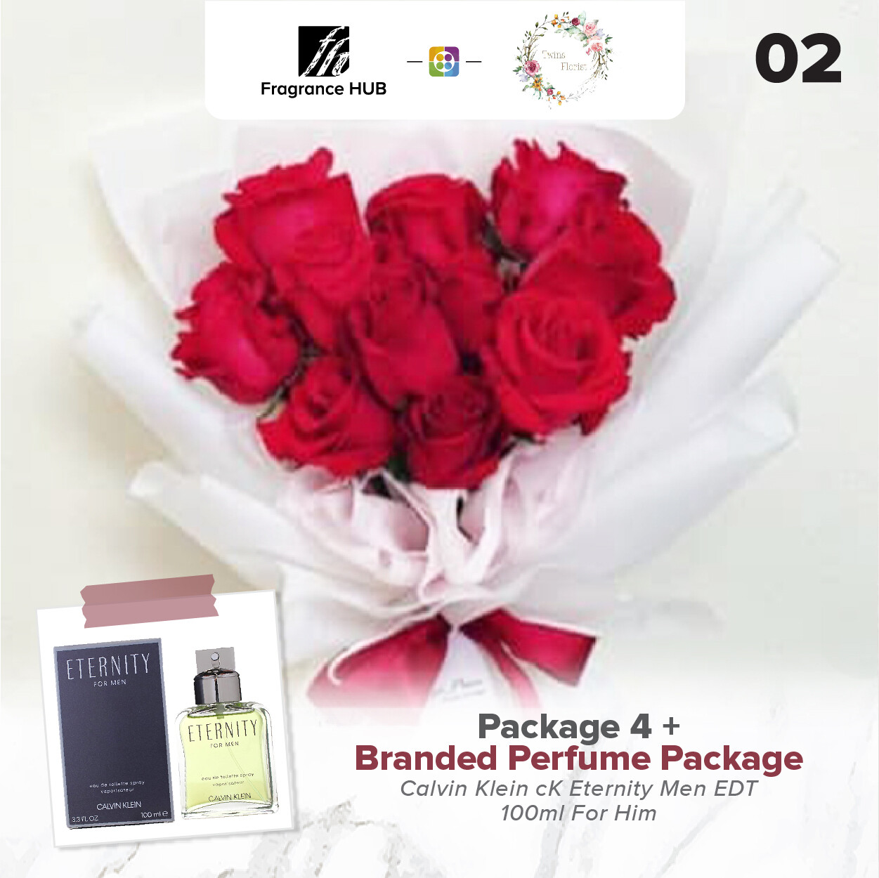 Package 4 + Fragrance Hub Branded Perfume (By: Twins Florist from Sri Petaling)