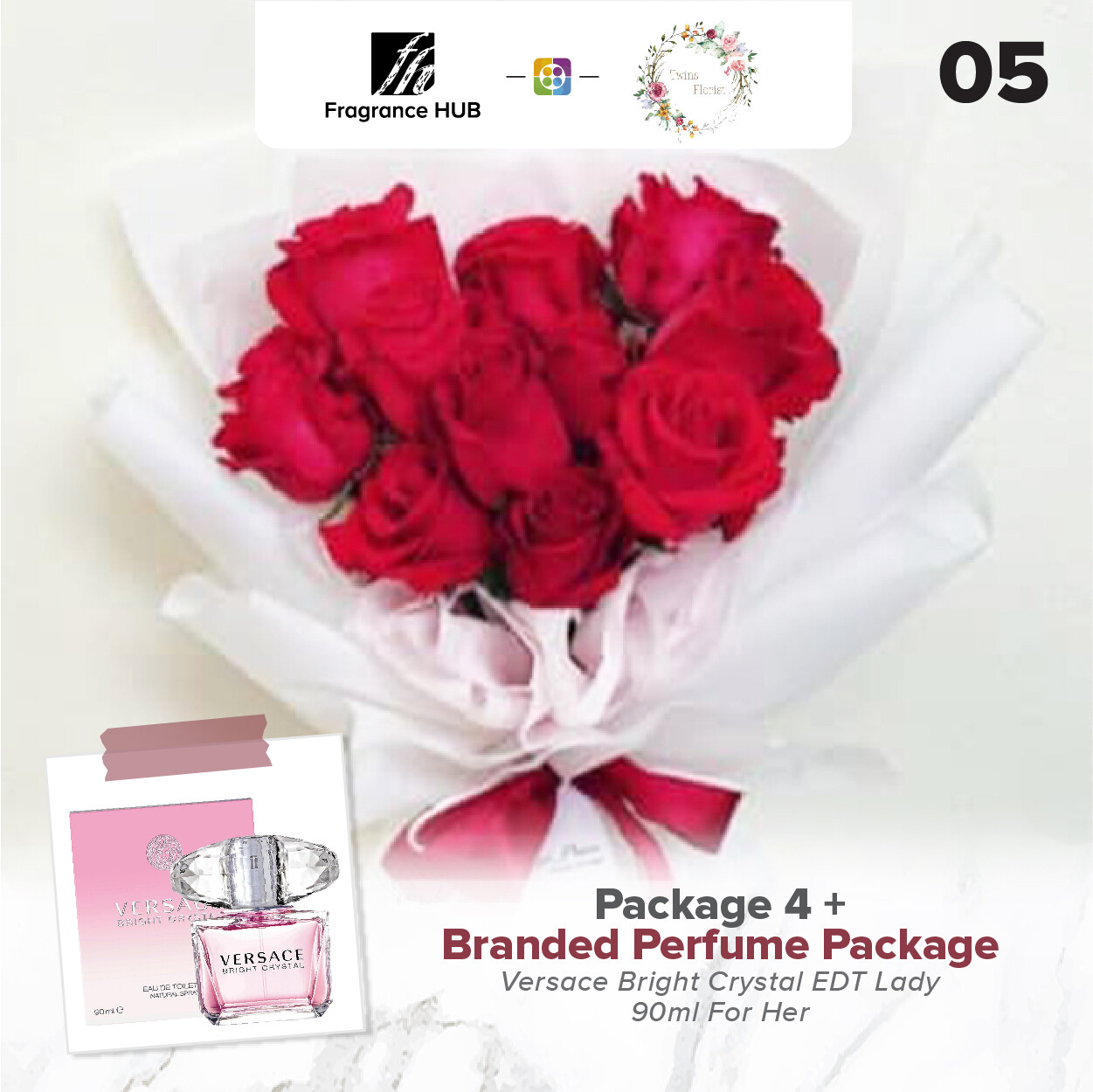 Package 4 + Fragrance Hub Branded Perfume (By: Twins Florist from Sri Petaling)
