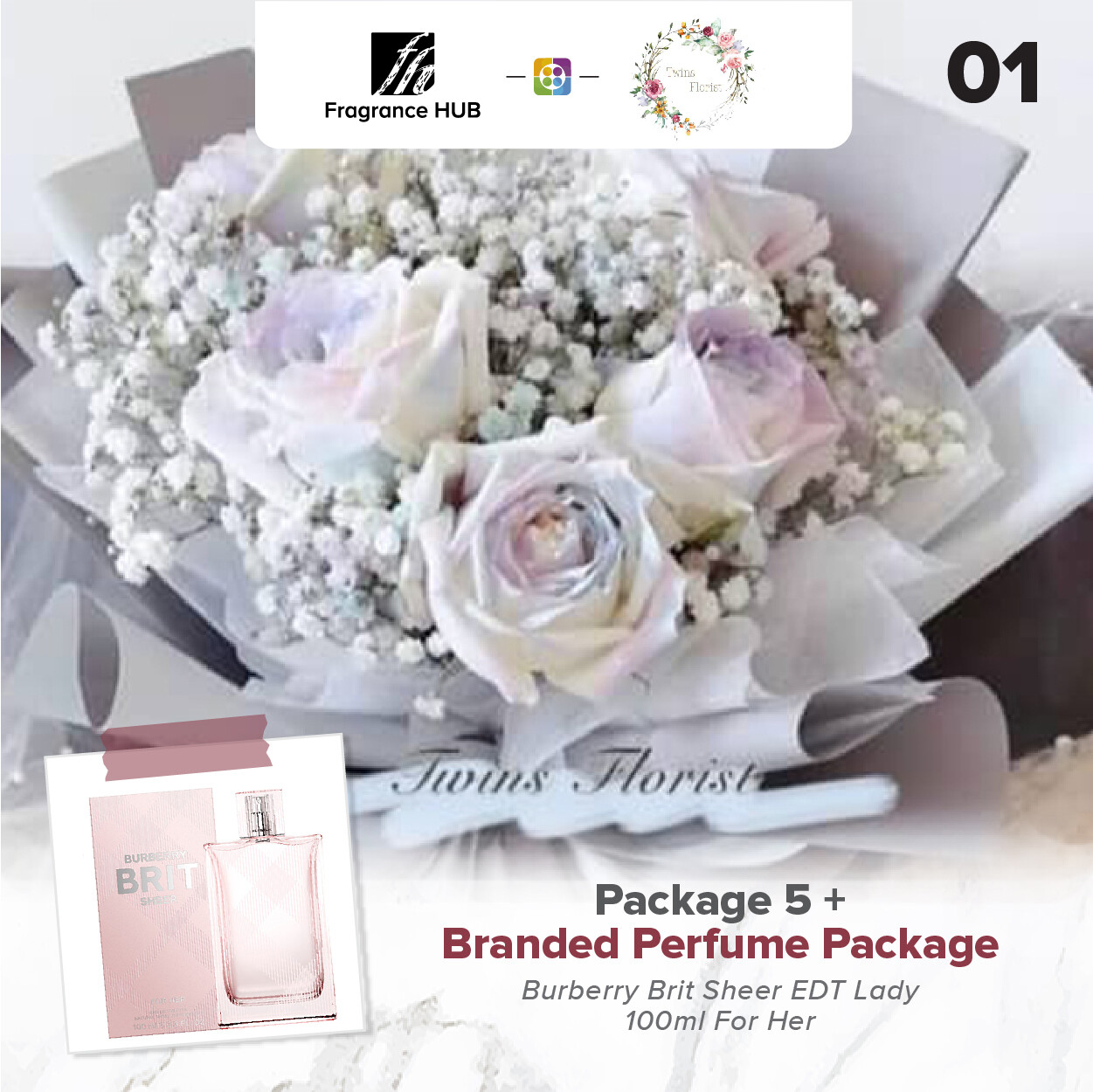 Package 5 + Fragrance Hub Branded Perfume (By: Twins Florist from Sri Petaling)