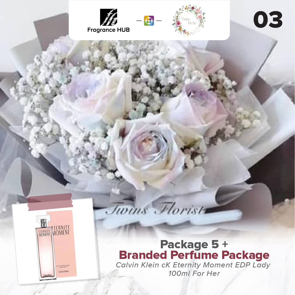 Package 5 + Fragrance Hub Branded Perfume (By: Twins Florist from Sri Petaling)