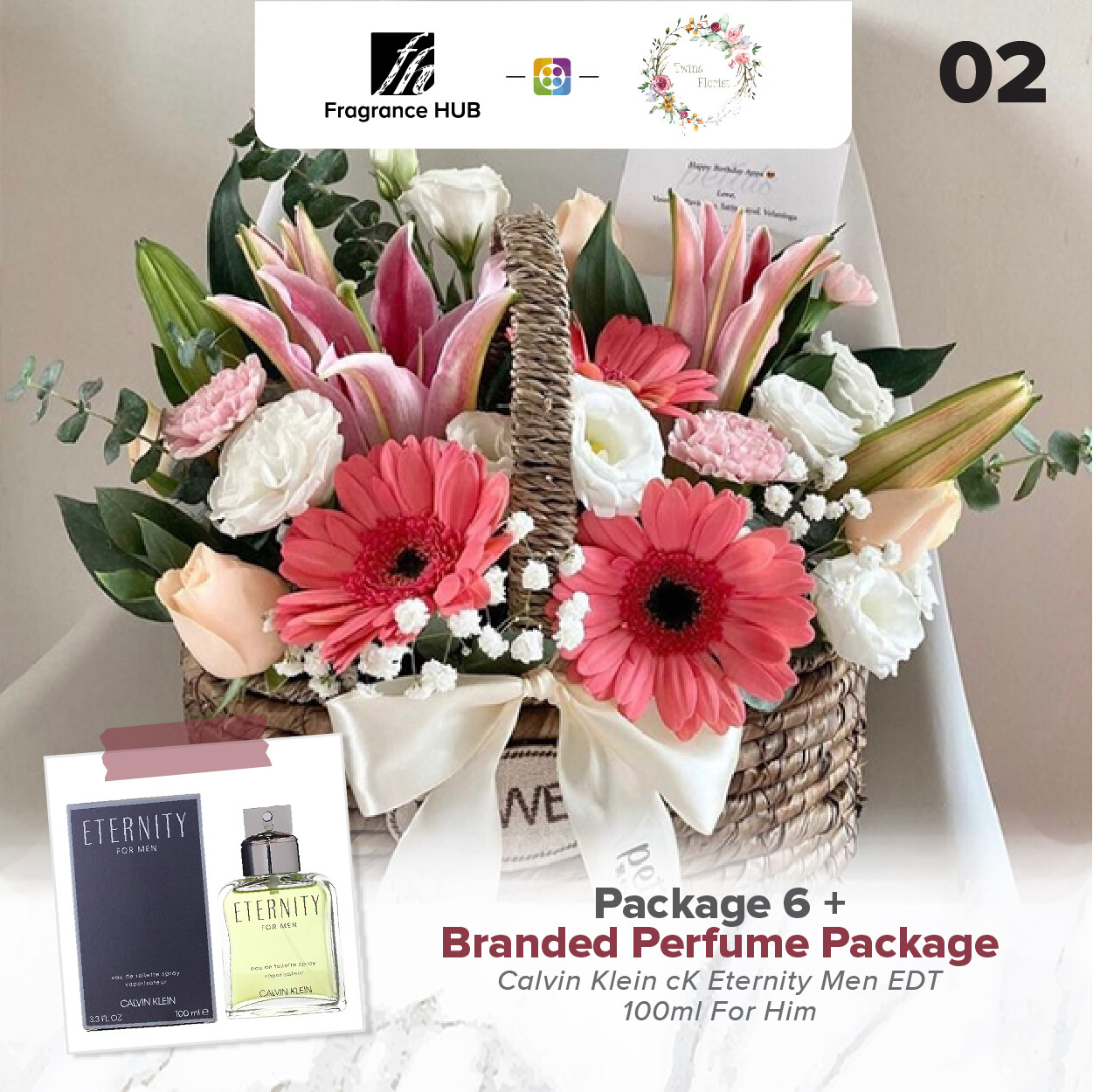 Package 6 + Fragrance Hub Branded Perfume (By: Twins Florist from Sri Petaling)