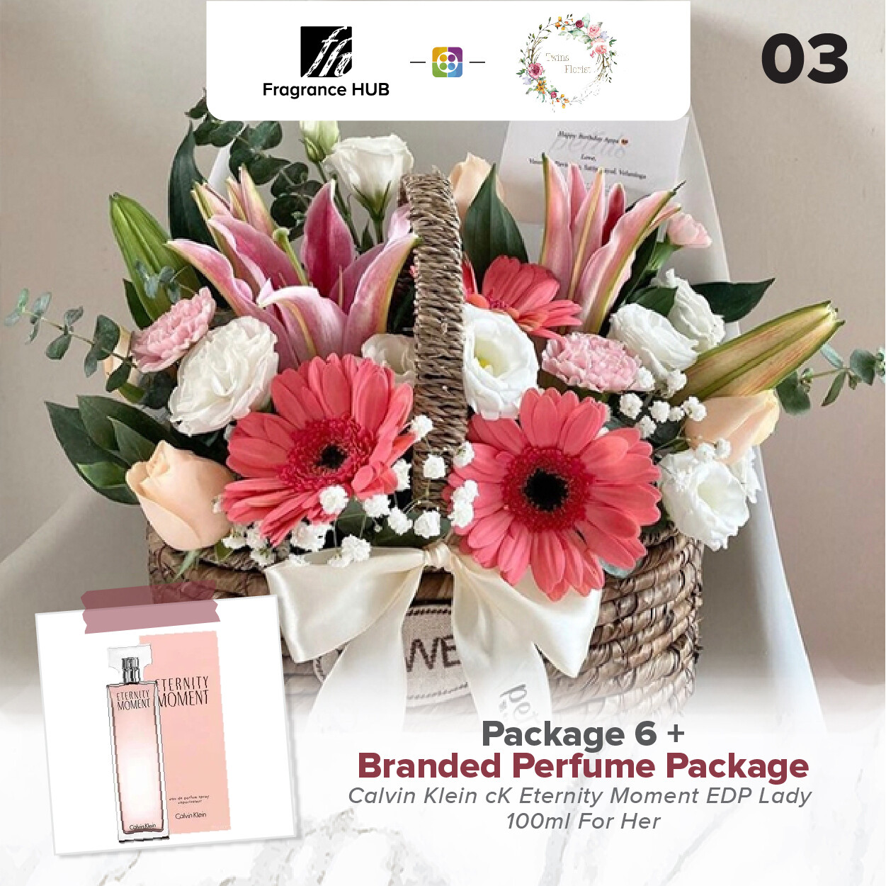 Package 6 + Fragrance Hub Branded Perfume (By: Twins Florist from Sri Petaling)