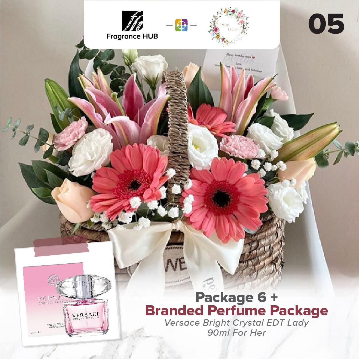 Package 6 + Fragrance Hub Branded Perfume (By: Twins Florist from Sri Petaling)