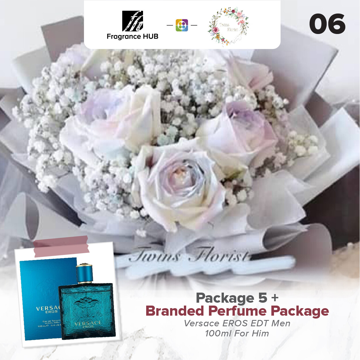 Package 5 + Fragrance Hub Branded Perfume (By: Twins Florist from Sri Petaling)