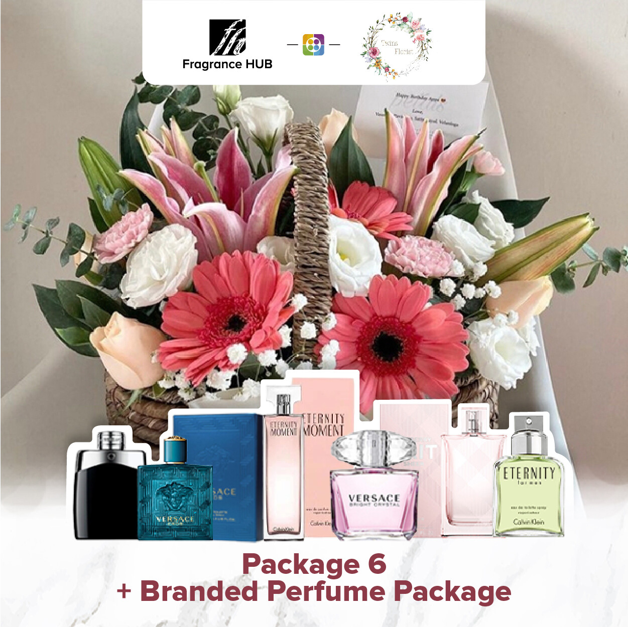 Package 6 + Fragrance Hub Branded Perfume (By: Twins Florist from Sri Petaling)