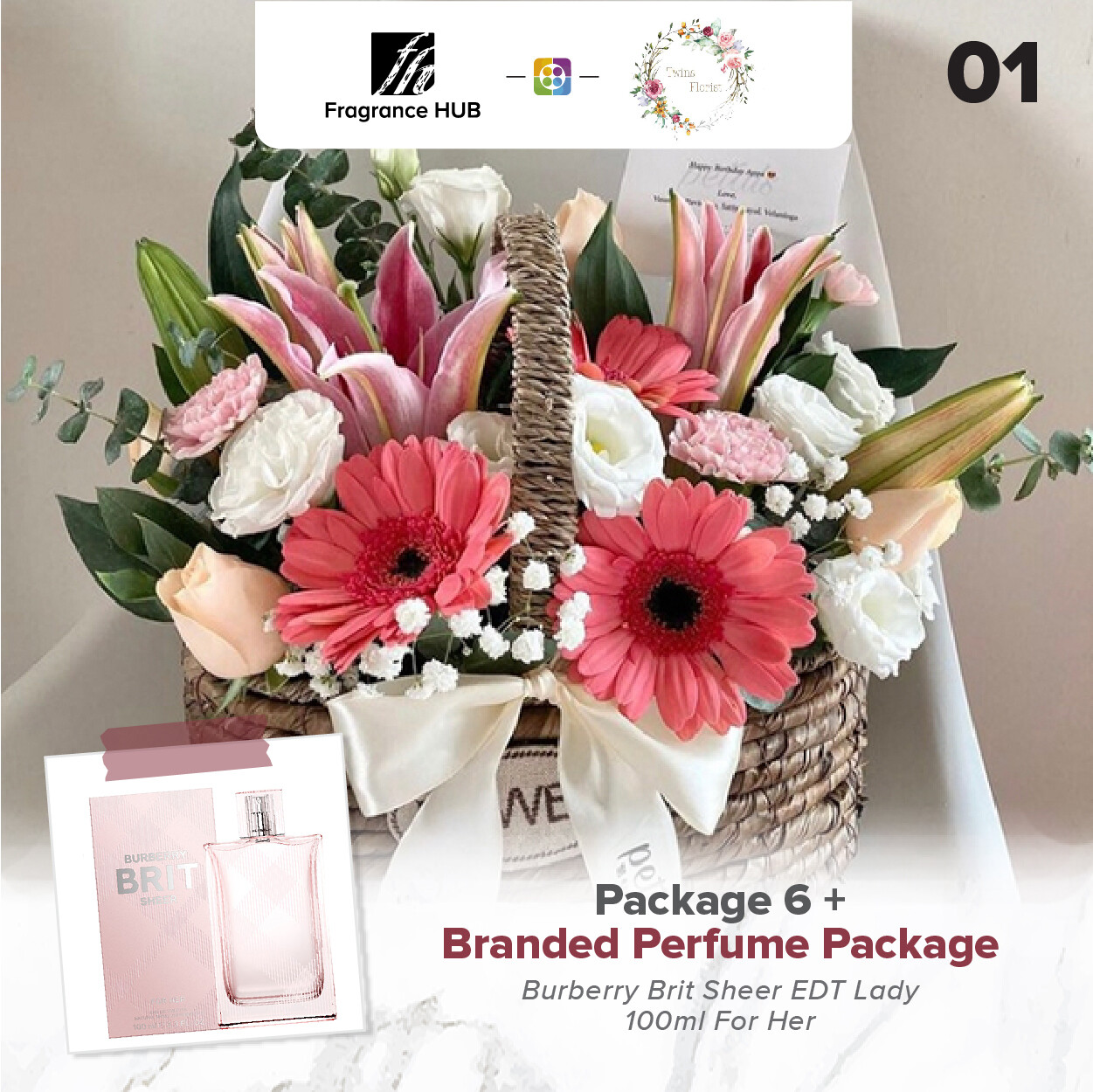 Package 6 + Fragrance Hub Branded Perfume (By: Twins Florist from Sri Petaling)