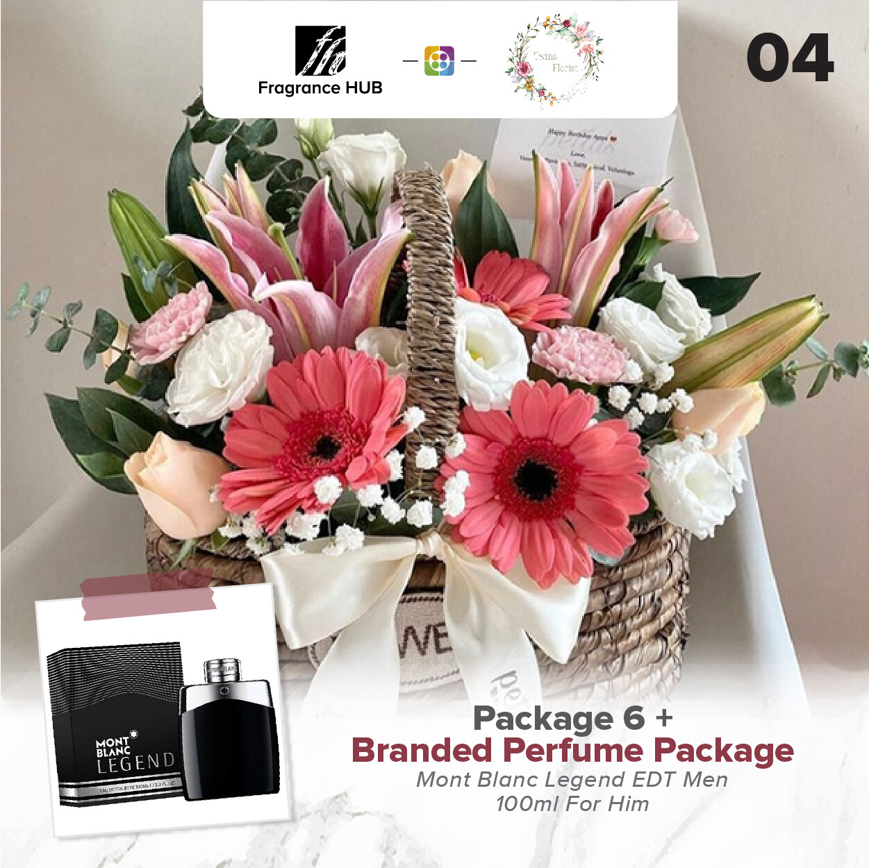 Package 6 + Fragrance Hub Branded Perfume (By: Twins Florist from Sri Petaling)