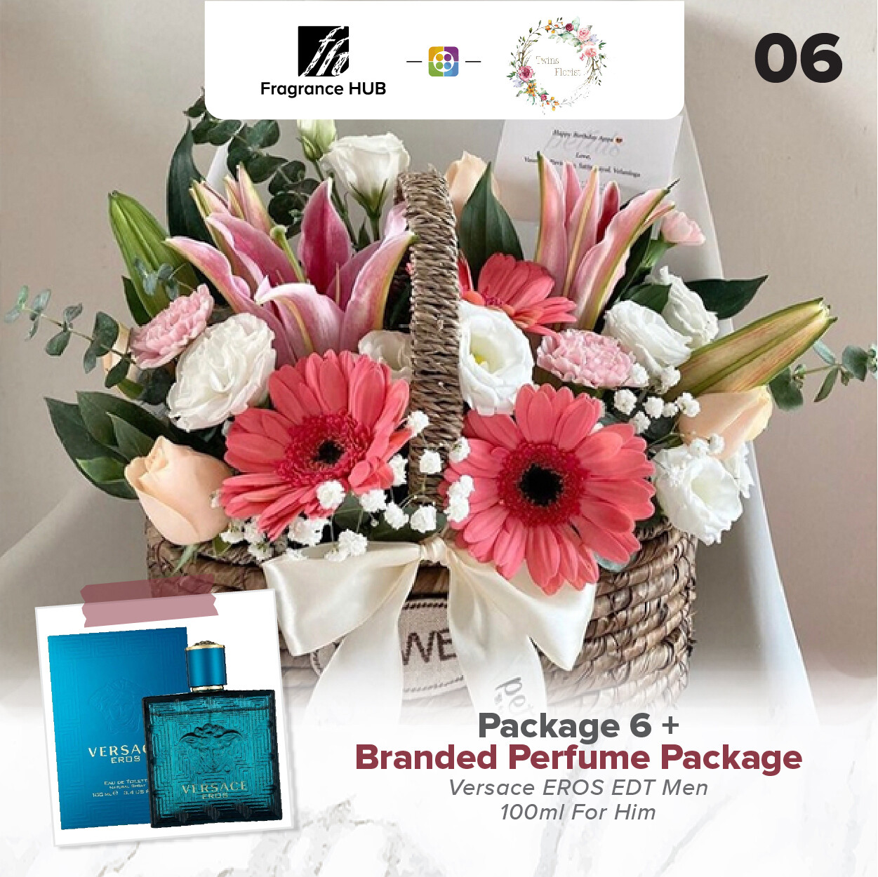 Package 6 + Fragrance Hub Branded Perfume (By: Twins Florist from Sri Petaling)