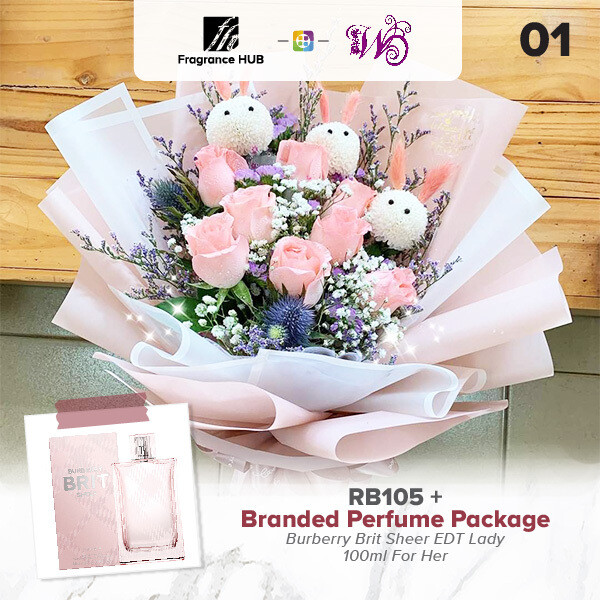 RB105 + Fragrance Hub Branded Perfume (By: Wistaria Florist from Sibu)