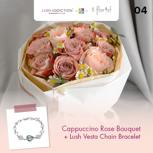 Cappuccino Rose Bouquet + Lush Addiction Necklace (By: iiFlorist from Cheras)