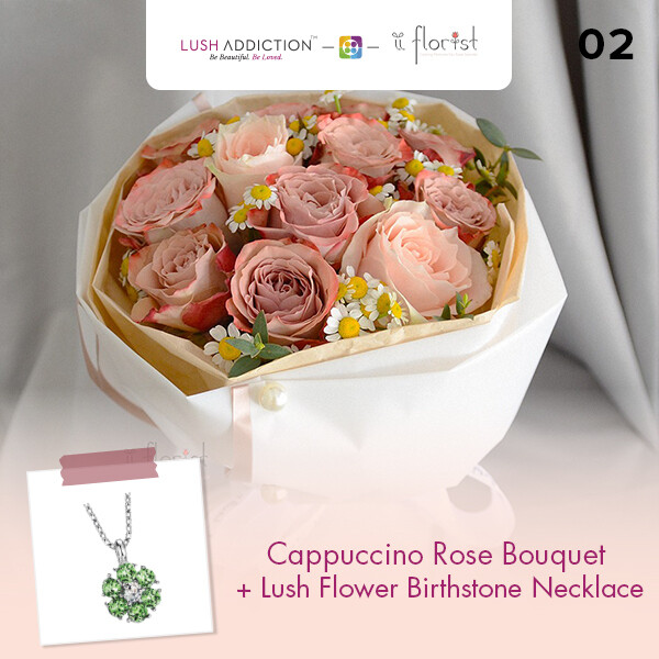 Cappuccino Rose Bouquet + Lush Addiction Necklace (By: iiFlorist from Cheras)