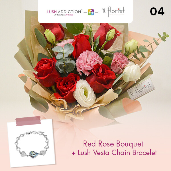 Red Rose Bouquet + Lush Addiction Necklace (By: iiFlorist from Cheras)