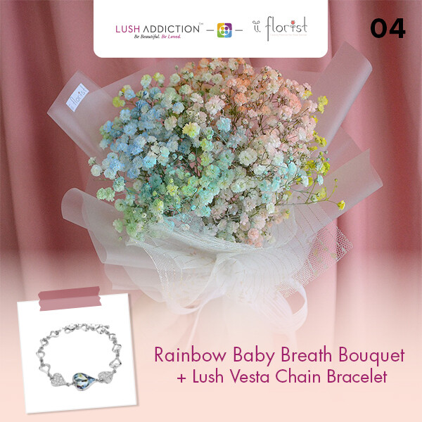 Rainbow Baby Breath Bouquet + Lush Addiction Necklace (By: iiFlorist from Cheras)