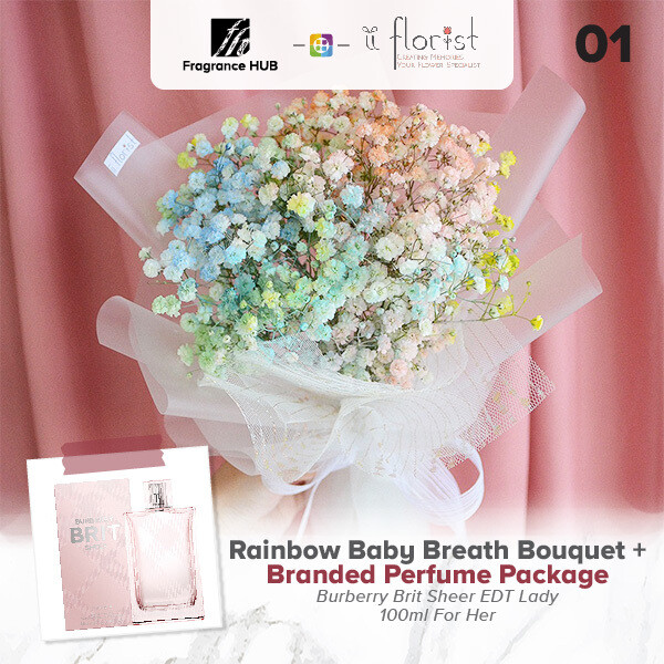 Rainbow Baby Breath Bouquet + Fragrance Hub Branded Perfume (By: iiFlorist from Cheras)