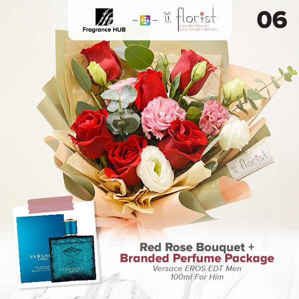 Red Rose Bouquet + Fragrance Hub Branded Perfume (By: iiFlorist from Cheras)