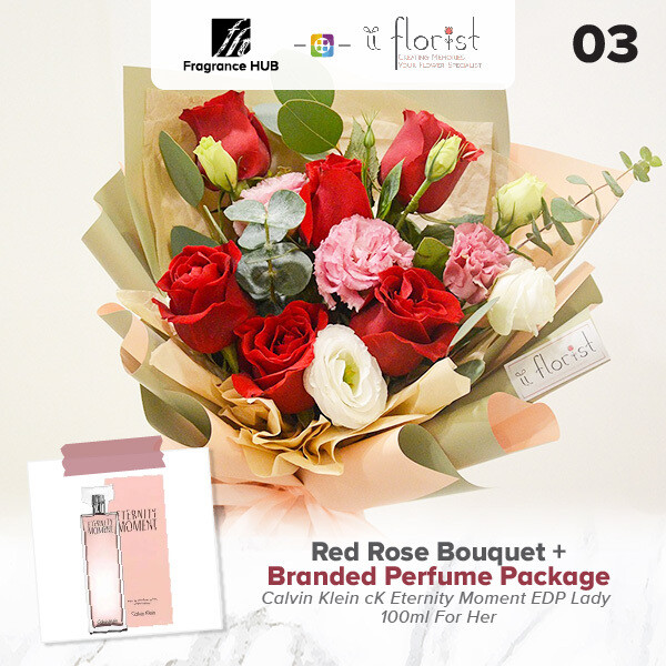 Red Rose Bouquet + Fragrance Hub Branded Perfume (By: iiFlorist from Cheras)