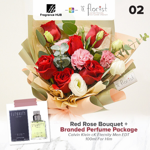 Red Rose Bouquet + Fragrance Hub Branded Perfume (By: iiFlorist from Cheras)
