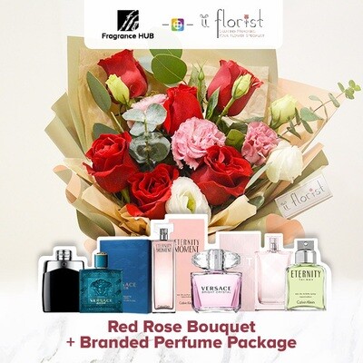 Red Rose Bouquet + Fragrance Hub Branded Perfume (By: iiFlorist from Cheras)