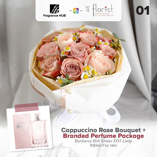 Cappuccino Rose Bouquet + Fragrance Hub Branded Perfume (By: iiFlorist from Cheras)