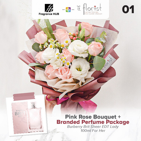 Pink Rose Bouquet + Fragrance Hub Branded Perfume (By: iiFlorist from Cheras)