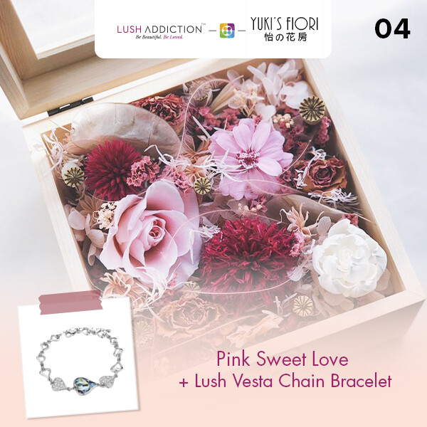 Preserved Flower Wooden Box - Pink Sweet Love + Lush Addiction Necklace (By: Yuki&#39;s Flori from Bukit Jalil)