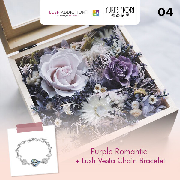 Preserved Flower Wooden Box - Purple Romantic  + Lush Addiction Necklace (By: Yuki&#39;s Flori from Bukit Jalil)