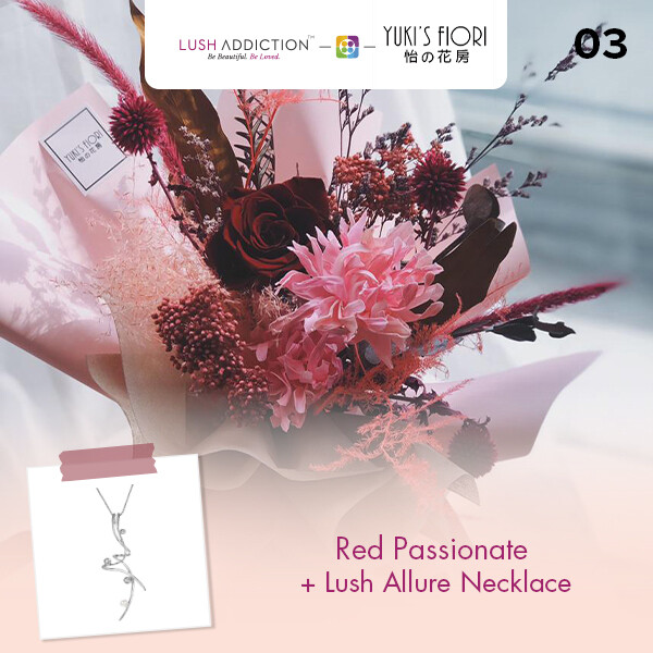 Preserved Flower Bouquet - Red Passionate  + Lush Addiction Necklace (By: Yuki&#39;s Flori from Bukit Jalil)